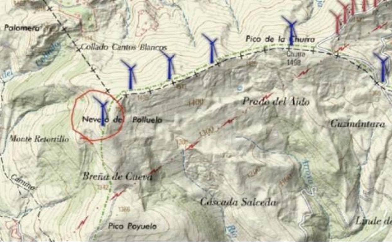 Ubicación de los aerogeneradores de Virtus I según el proyecto de evaluación ambiental. 