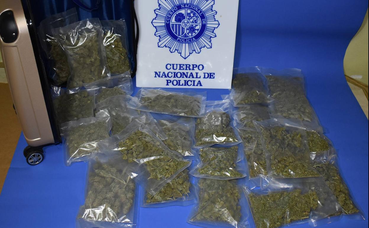 Marihuana intervenida por la Policía Nacional de Burgos al detenido cuando la trasladaba en una maleta.