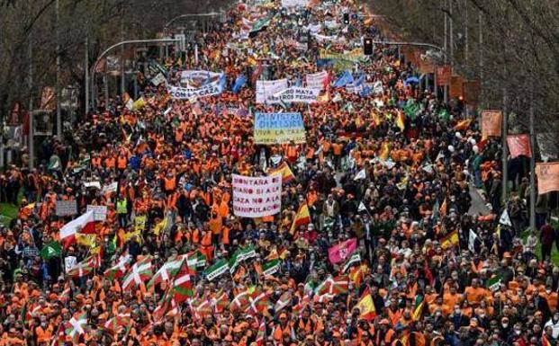 Manifestación del campo, ayer en Madrid. 