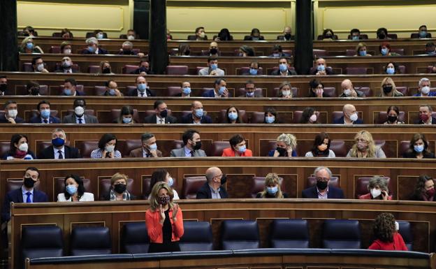 Diputados en el Congreso con mascarilla.