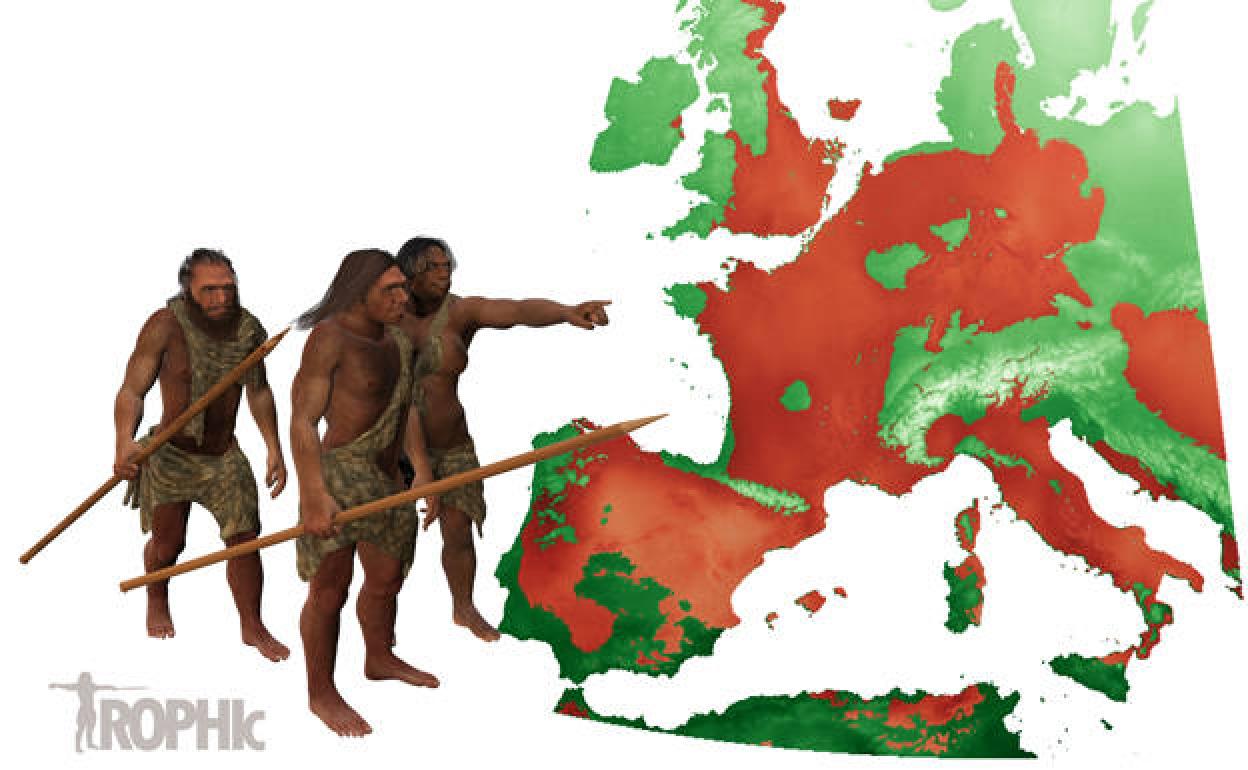 Áreas del continente habitables por los cazadores-recolectores paleolíticos en diferentes periodos. 