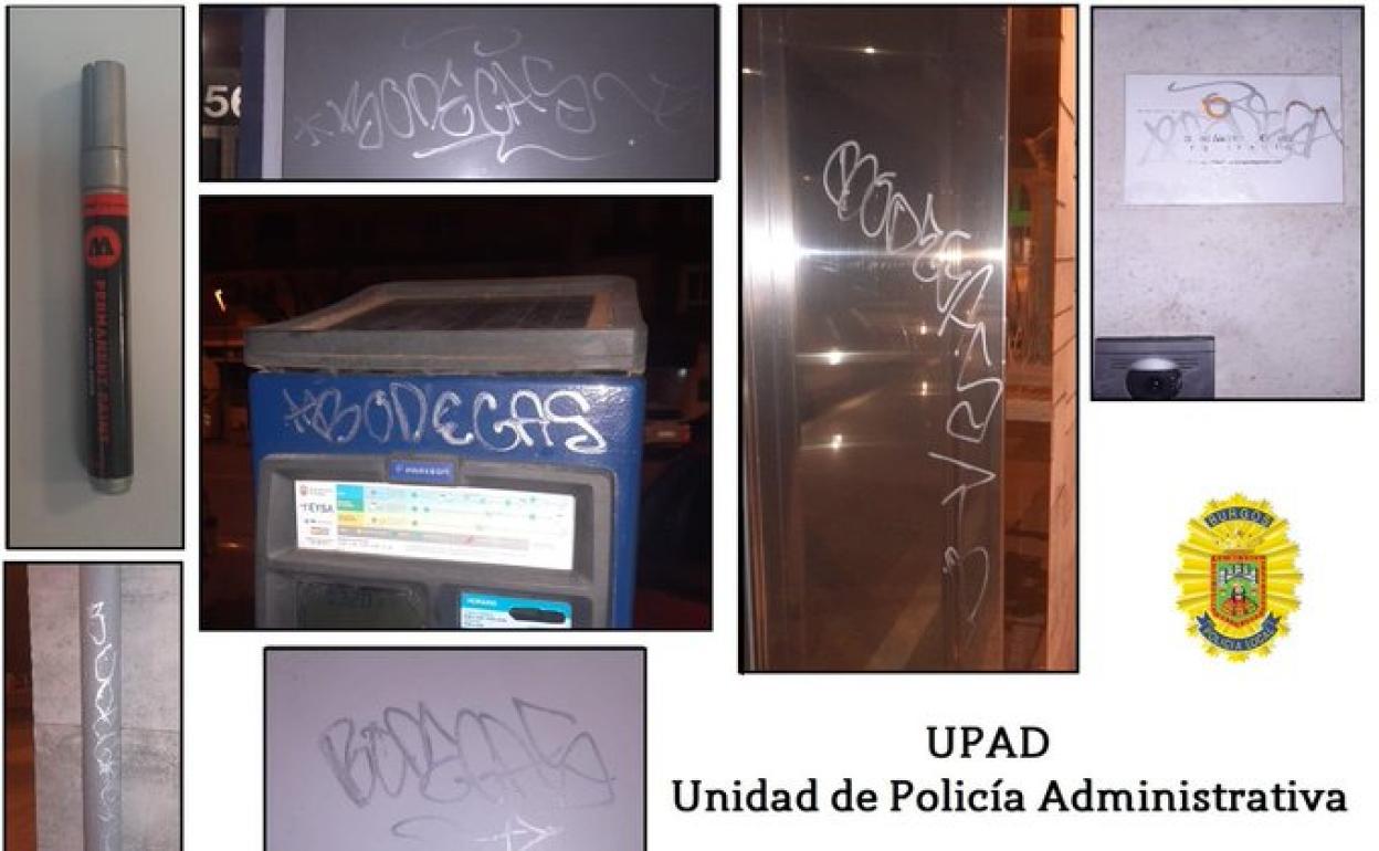 La Policía Local de Burgos persigue las pintadas vandálicas.