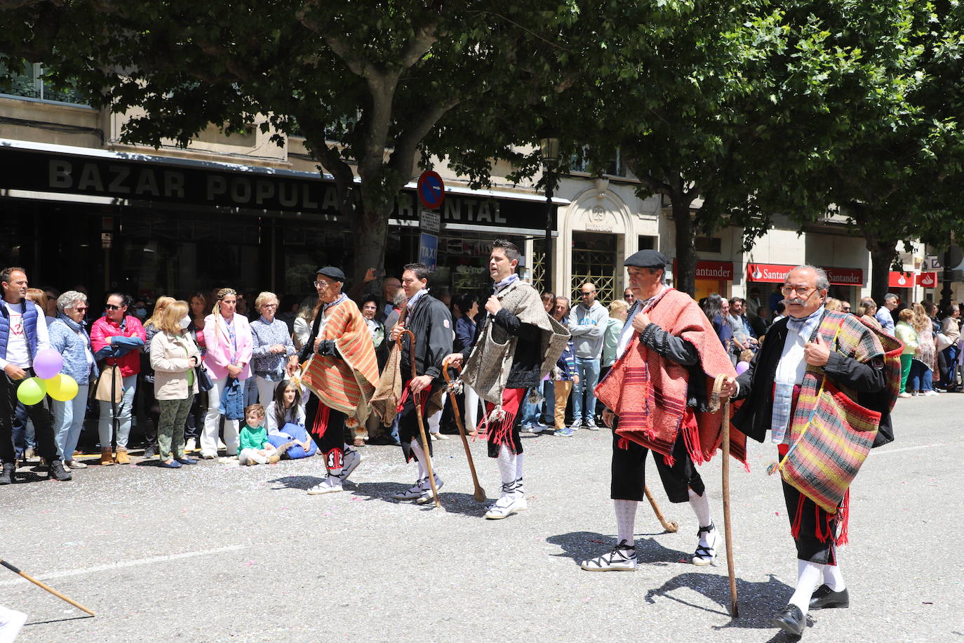 Las peñas desfilan por las calles de Burgos a ritmo de charanga, a golpe de pañuelo y escoltando a las carrozas para celebrar los Sampedros