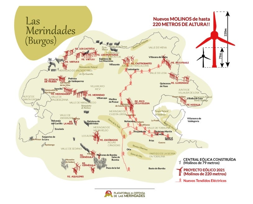 Parques eólicos en Las Merindandes, construidos y en proceso. 