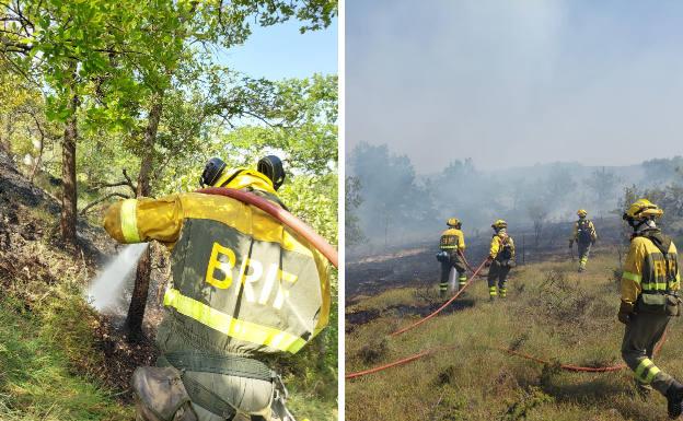 Efectivos de la BRIF intenta extinguir el fuego en Albaina