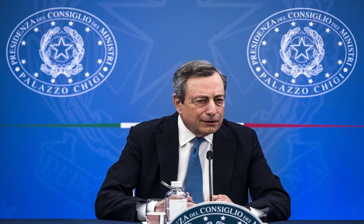 El primer ministro italiano, Mario Draghi, en una conferencia de prensa en Roma. 