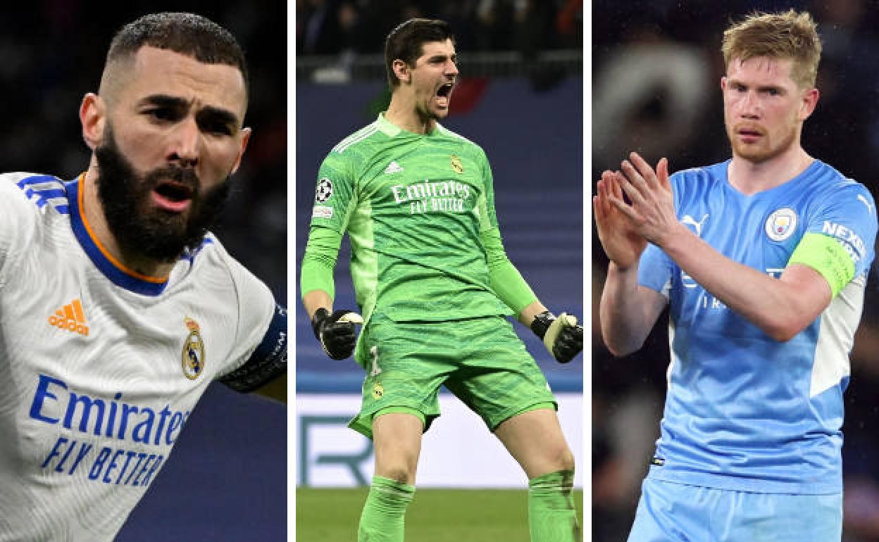 Benzema, Courtois y De Bruyne. 