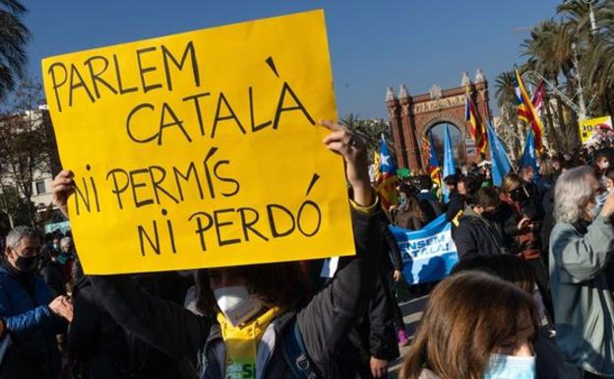 Manifestación en contra del uso del castellano en la educación. 