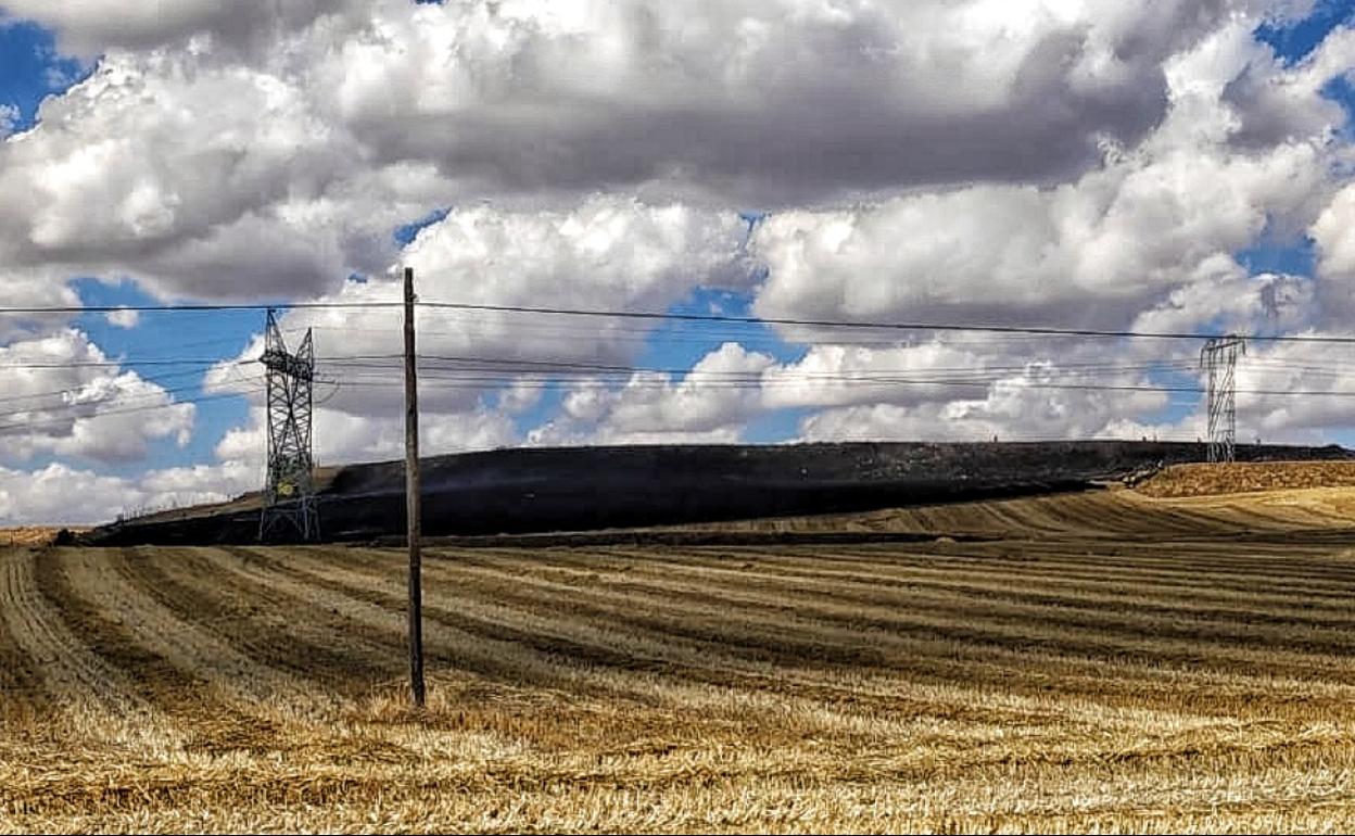 Al fondo de la imagen se ve el terreno quemado que han dejado las llamas. 