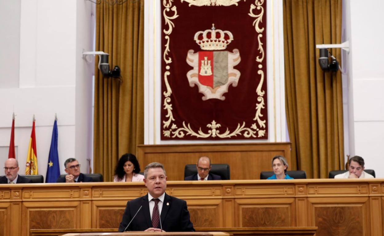 El presidente de la Junta de Comunidades de Castilla-La Mancha, Emiliano García-Page en le debate del estado de la región.