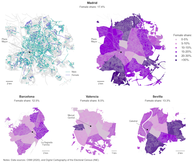 Gutiérrez-Mora D., Oto-Peralías, D. 2022. Gendered cities: Studying urban gender bias through street names. 