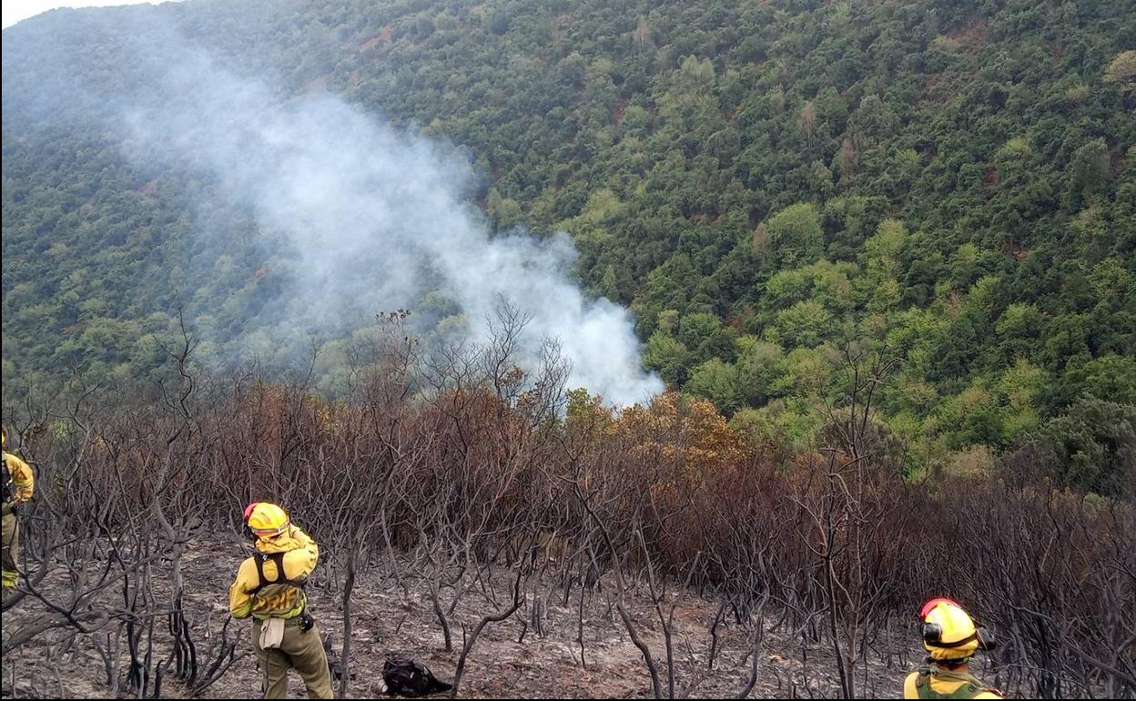 Una reproducción de última hora ha obligado a subir a una zona segura a los efectivos que luchaban contra el fuego en el incendio de Valle de Mena