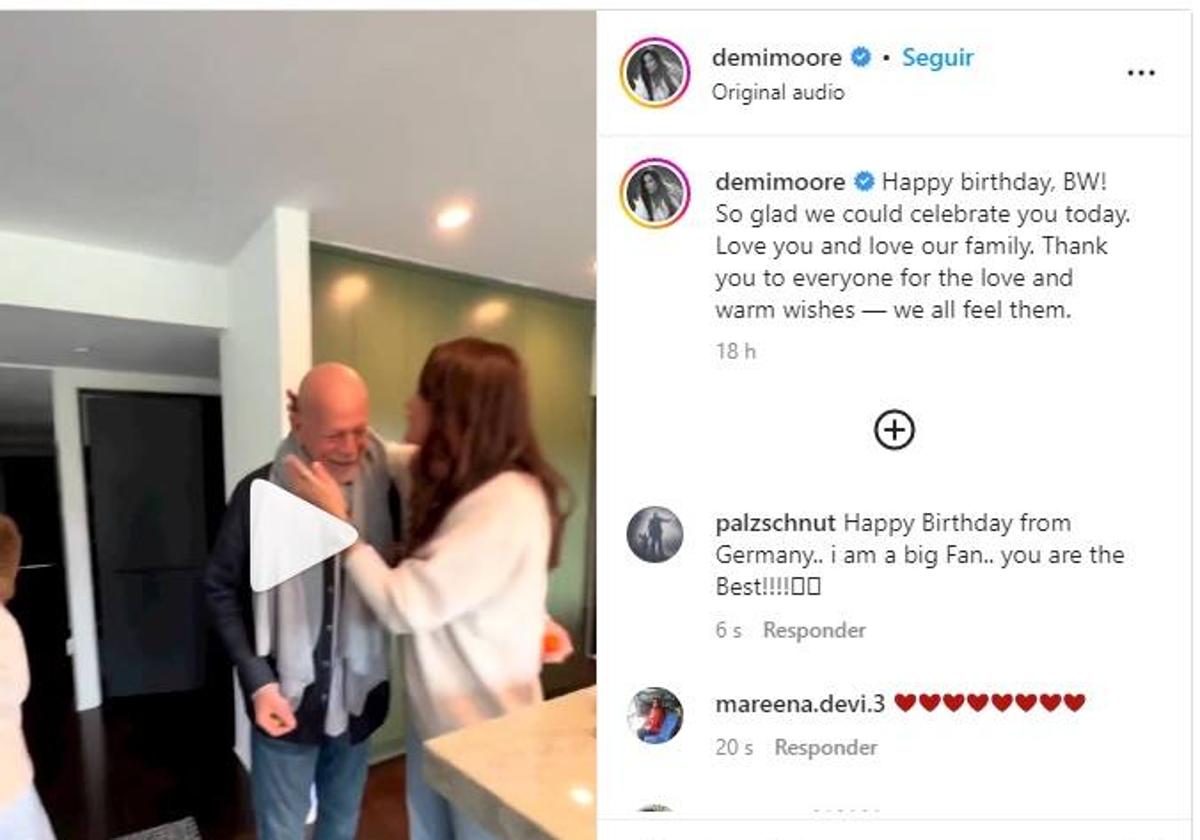 Bruce Willis el día de su 68 cumpleaños en un vídeo compartido por Demi Moore.