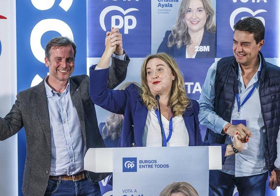 Cristina Ayala y del secretario provincial, Borja Suárez tras las elecciones.