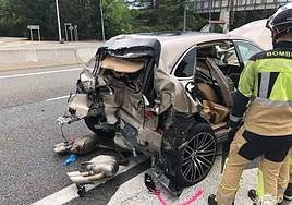 Estado en el que quedó el vehículo de Arranz tras la colisión a la entrada de Burgos.