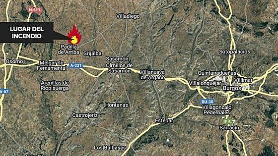 Un incendio en Padilla de Arriba obliga a movilizar medios aéreos y terrestres