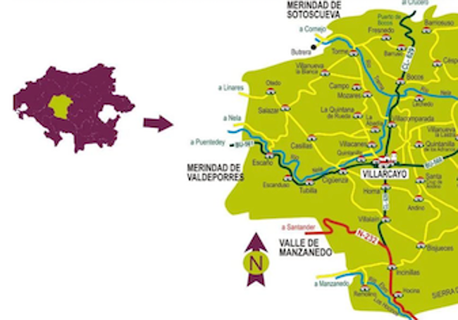 Mapa de todas localidades del municipio de Villarcayo.