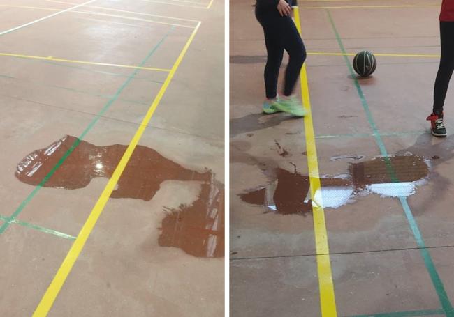 Fotos del polideportivo en las últimas semanas tras las lluvias.