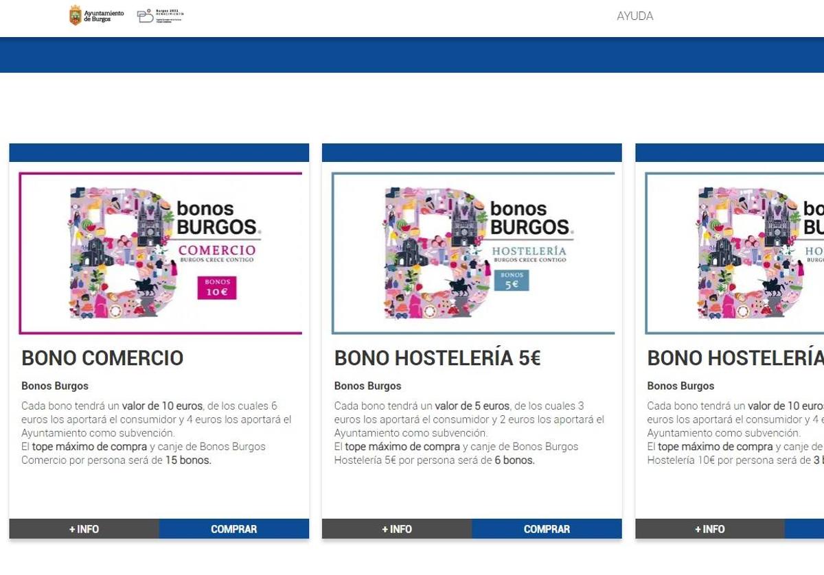 Página web para adquirir los bonos al consumo de Burgos.