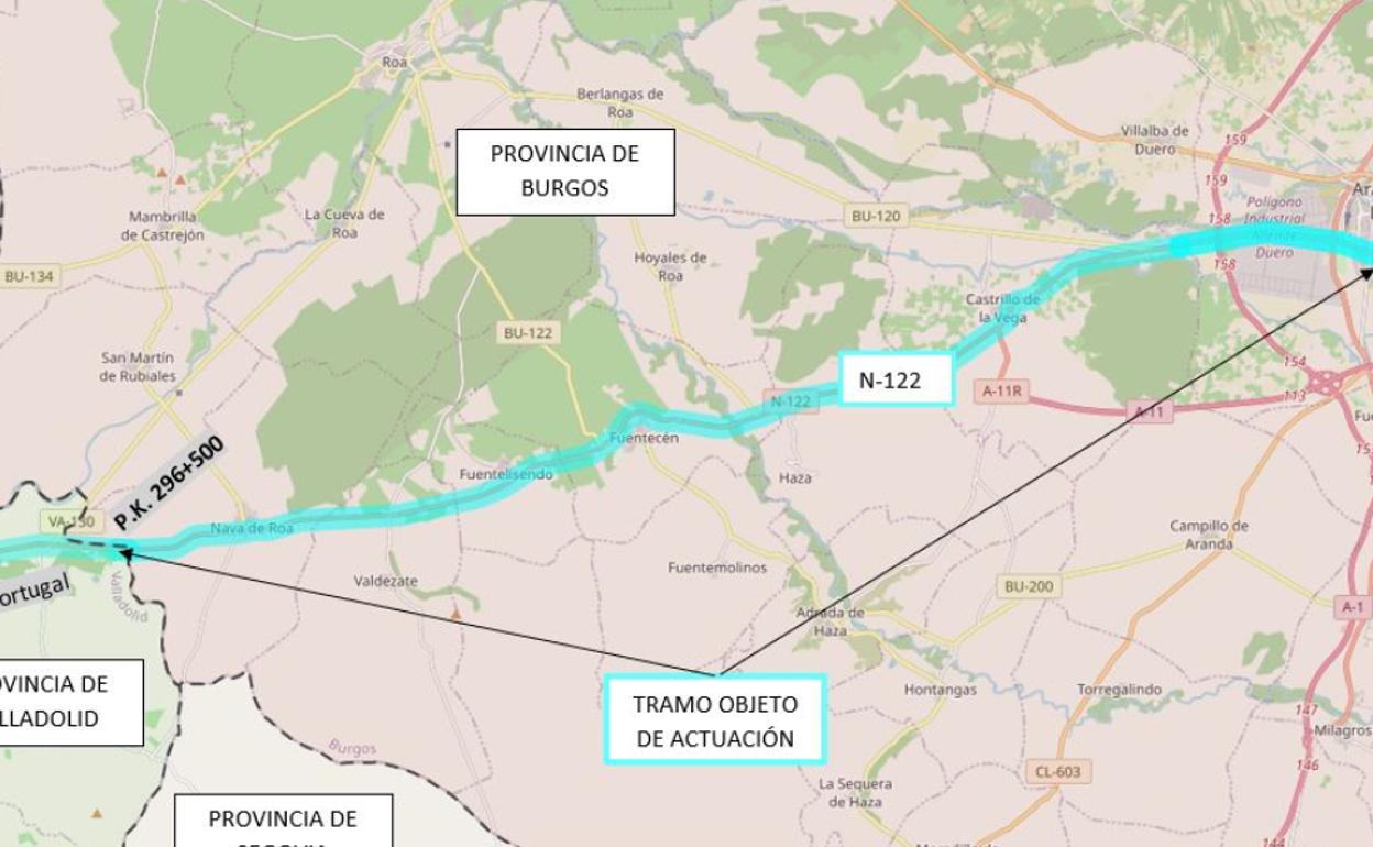 Adjudicadas las obras de mejora de la N-122 entre Aranda y el límite provincial con Valladolid