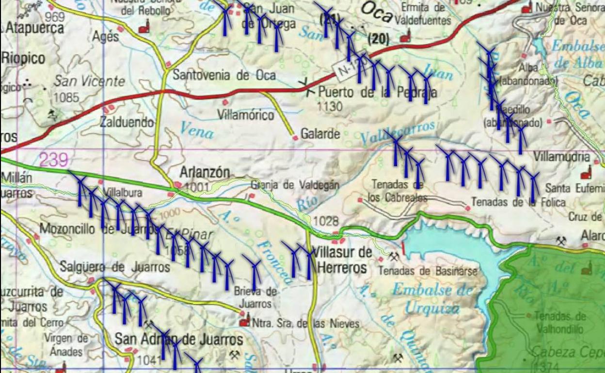 Plano de la posible instalación de los aerogeneradores