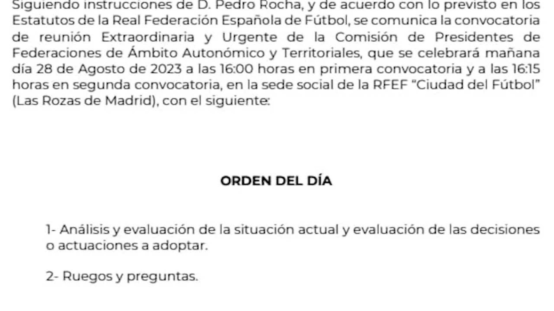 La RFEF convoca una reunión "extraordinaria y urgente" para los presidentes de las Territoriales