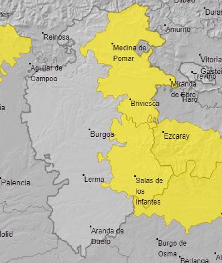 Imagen secundaria 2 - Evolución de jueves a sábado de los avisos amarillos por rachas de viento y nieve en Burgos