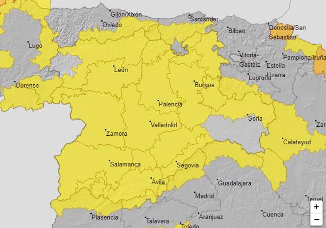 Mapa de avisos amarillos para este viernes en Castilla y León