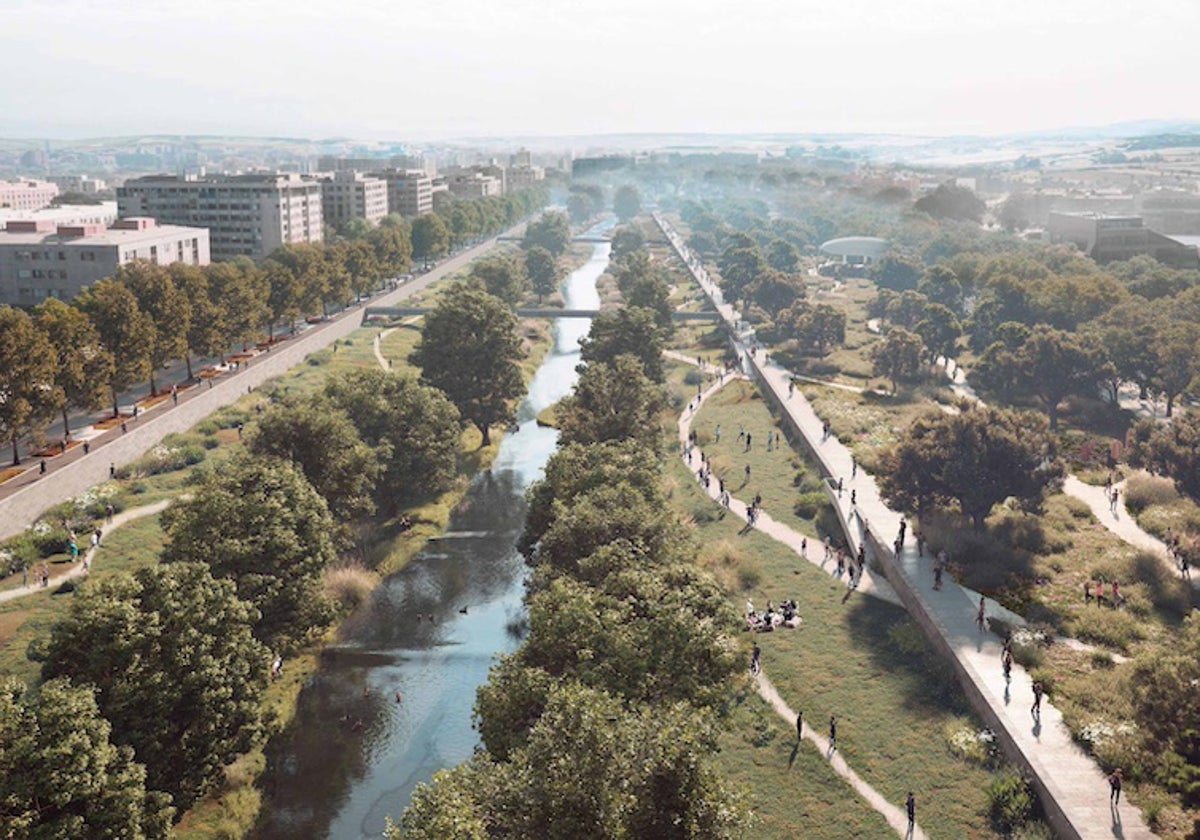 Vista de la recreación del río a su paso por el centro de la ciudad.