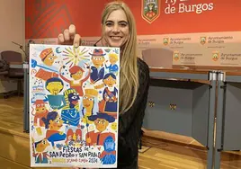 La concejala de Festejos, Carolina Álvarez, posa con el cartel de los Sampedros de Burgos 2024.