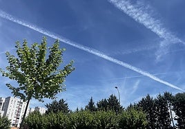 Contrails sobre el cielo de Burgos este martes.