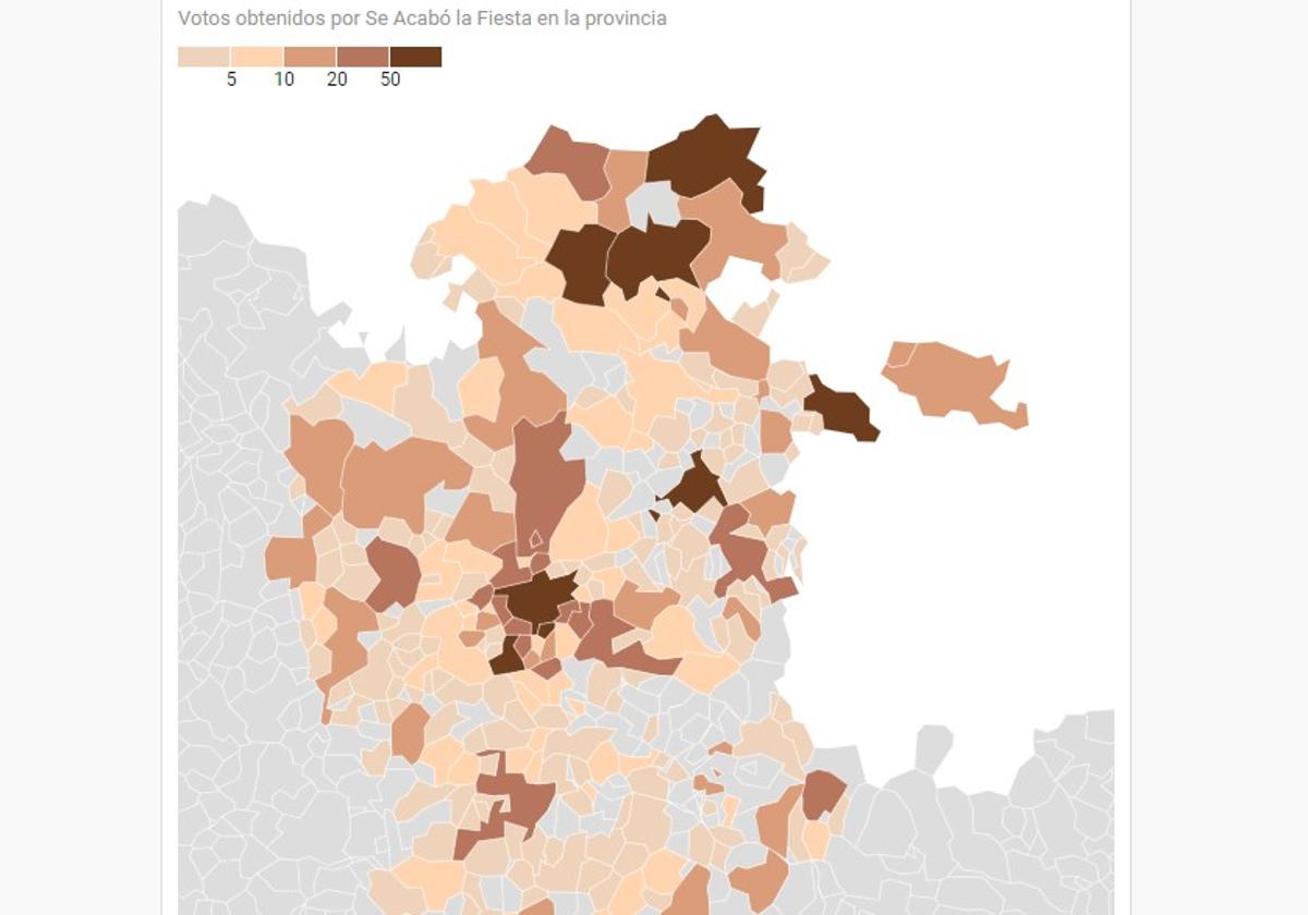 Mapa de la provincia de Burgos con el voto a SALF.