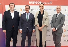 Miguel Ángel Iniesta, de Iniesta Dental; Borja Suárez, presidente de la Diputación de Burgos; Isabel Ibáñez, de CaixaBank y Ángel Manzanedo, concejal del Ayuntamiento de Burgos, patrocinadores de la gala junto a Torres Dúo y Autovican