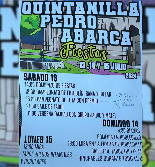 Cartel de las fiestas de Quinanilla de Pedro Abarca 2024.