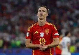 Dani Olmo celebrando su gol ante Francia.