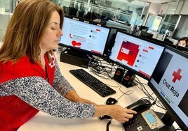 Personal de Cruz Roja atendiendo telemáticamente.