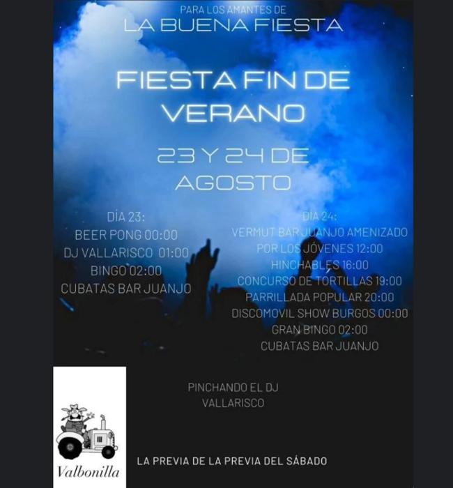 Cartel de Fiesta de Fin de Verano de Valbonilla 2024.