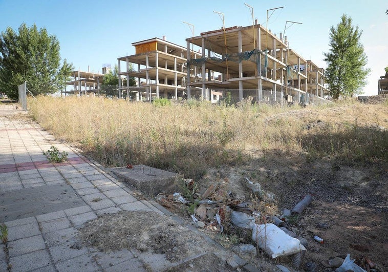 La basura comparte espacio con los esqueletos de hormigón en Buniel.