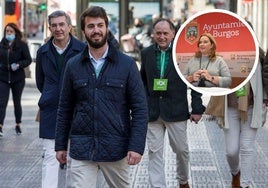 El portavoz de Vox en las Cortes de Castilla y León, Juan García-Gallardo, y en el círculo la alcadesa de Burgos, Cristina Ayala.