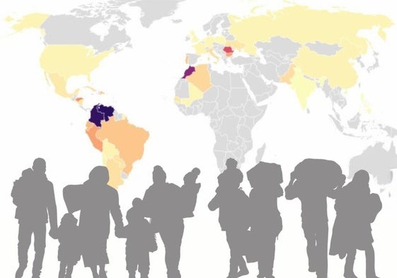 Mapa con los principales países de origen de las personas que han obtenido la autorización de residencia.