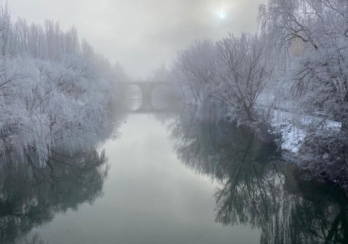 Imagen de un día de niebla y cencellada en Aranda de Duero, Burgos.