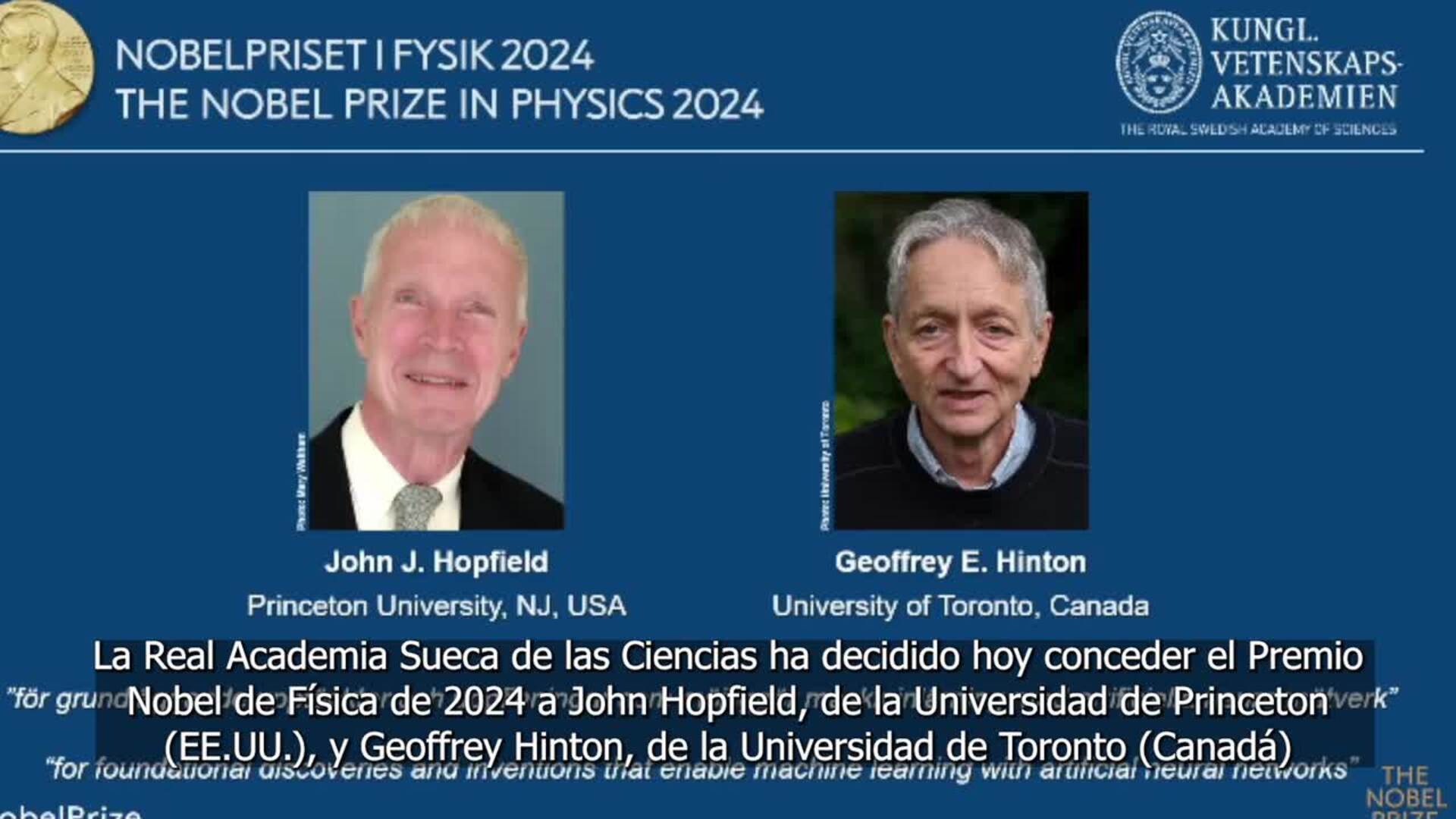 John J. Hopfield y Geoffrey E. Hinton, Premio Nobel de Física 2024