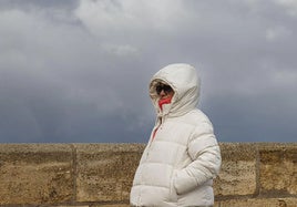 Foto de archivo de una mujer paseando con frío.