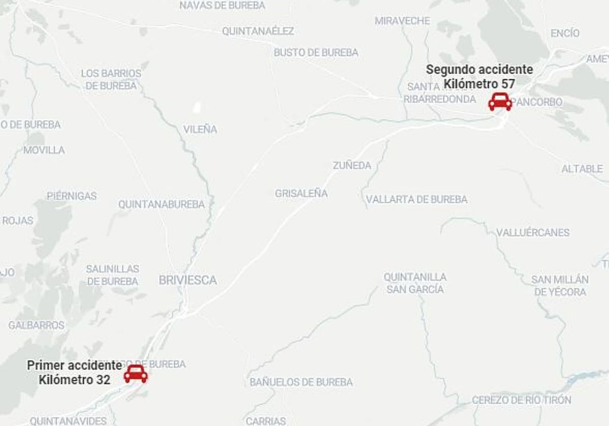 Accidentes en la AP-1 a su paso por la provincia de Burgos.