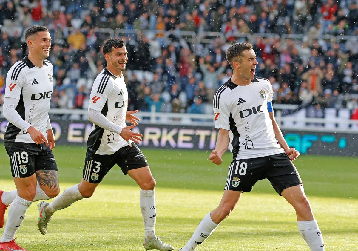 Celebración de un gol del Burgos CF.