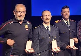 Bomberos de Burgos y de Aranda recogiendo la medalla al mérito.