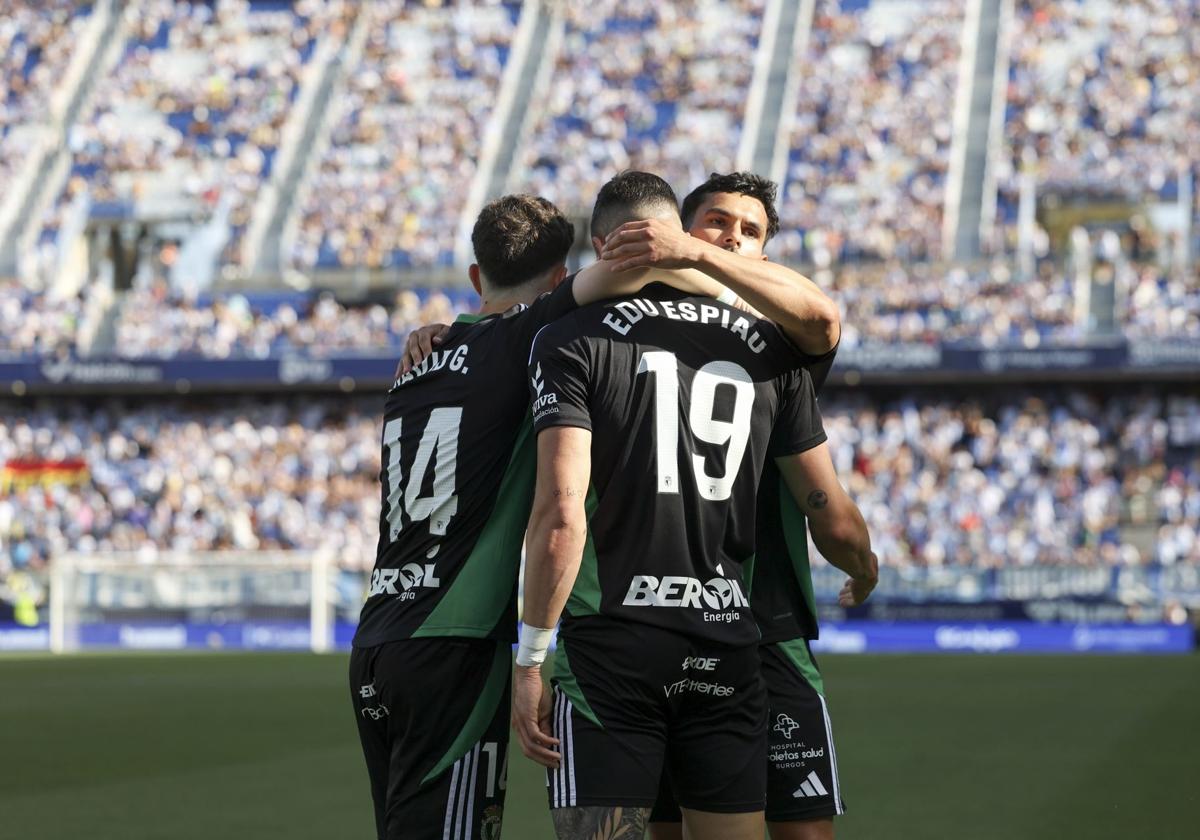 Jugadores del Burgos CF celebrando el gol de Edu Espiau