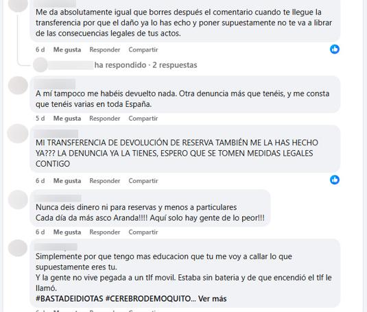 Capturas del grupo de Facebook donde los afectados reclaman a una de las supuestas estafadoras su dinero.