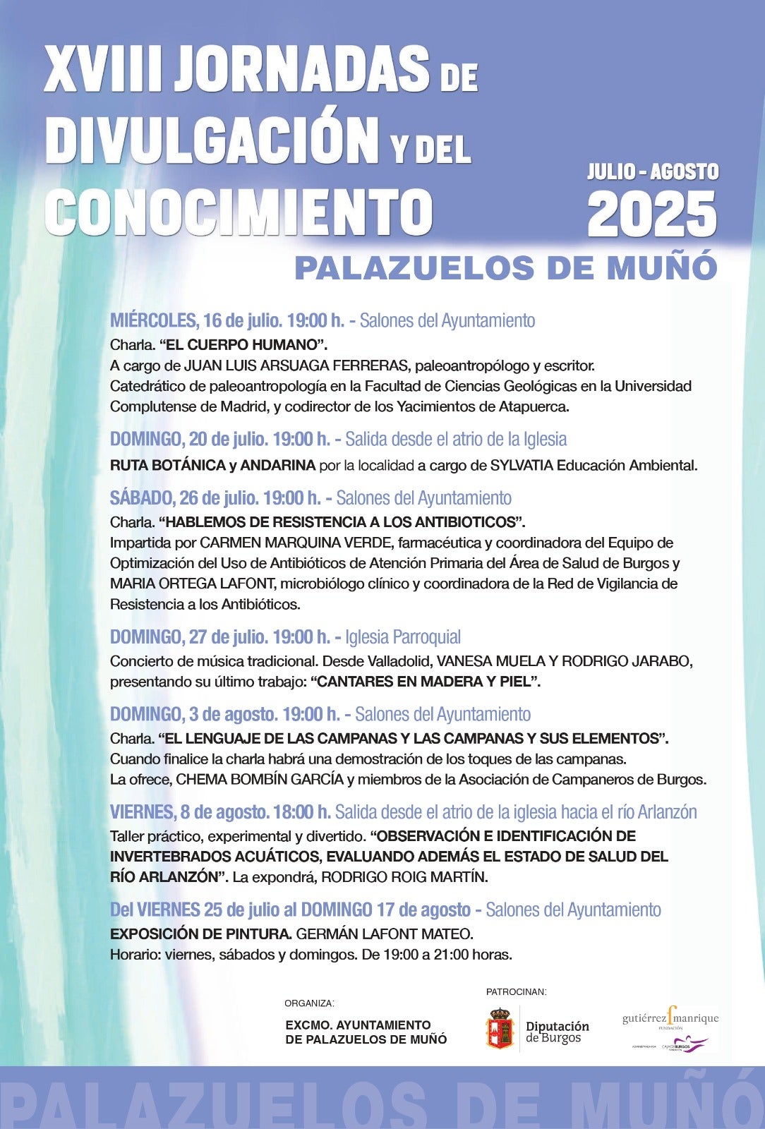Programación de las XVIII Jornadas de Divulgación y del Conocimiento de Palazuelos de Muñó.