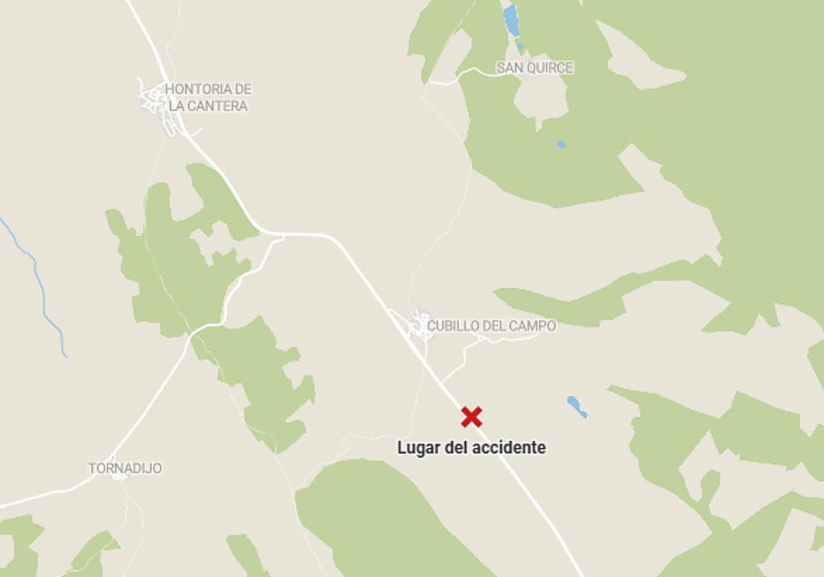 Mapa del lugar del accidente en Cubillo del Campo, Burgos.